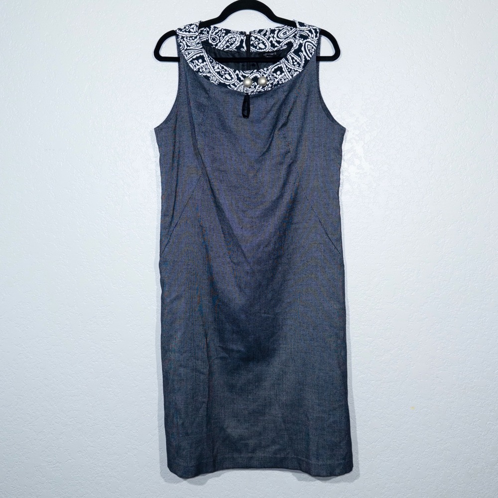 New Luciano Dante Blue Denim Paisley Print Sheath Dress Size 12